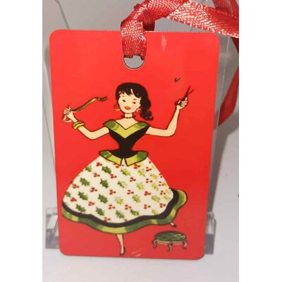 Décoration de sapin Rectangle motif Noël fille pinup rétro 13 en MDF réalisée artisanalement