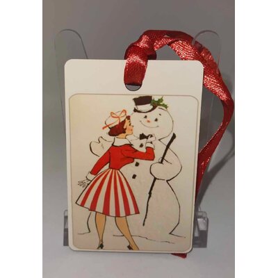 Décoration de sapin Rectangle motif Noël fille pinup rétro 14 en MDF réalisée artisanalement