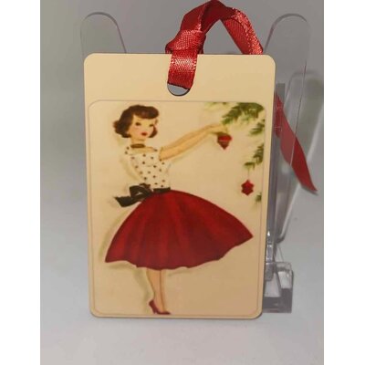 Décoration de sapin Rectangle motif Noël fille pinup rétro 15 en MDF réalisée artisanalement