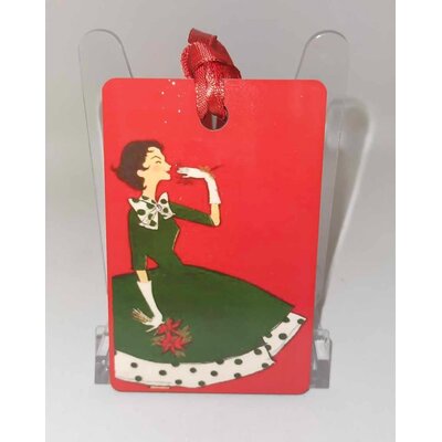 Décoration de sapin Rectangle motif Noël fille pinup rétro 16 en MDF réalisée artisanalement