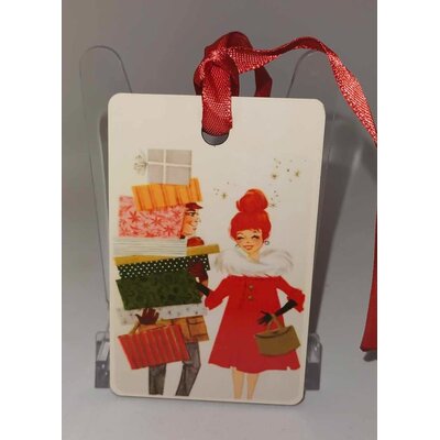 Décoration de sapin Rectangle motif Noël fille pinup rétro 17 en MDF réalisée artisanalement