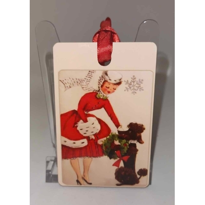 Décoration de sapin Rectangle motif Noël fille pinup rétro 18 en MDF réalisée artisanalement