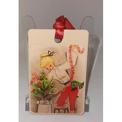 Décoration de sapin Rectangle motif Noël fille pinup rétro 19 en MDF réalisée artisanalement