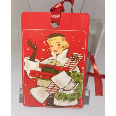 Décoration de sapin Rectangle motif Noël fille pinup rétro 20 en MDF réalisée artisanalement