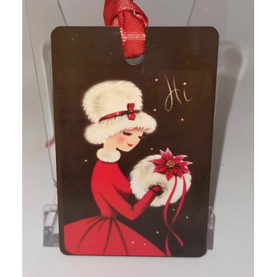Décoration de sapin Rectangle motif Noël fille pinup rétro 22 en MDF réalisée artisanalement