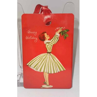 Décoration de sapin Rectangle motif Noël fille pinup rétro 23 en MDF réalisée artisanalement