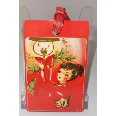 Décoration de sapin Rectangle motif Noël fille pinup rétro 24 en MDF réalisée artisanalement