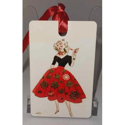Décoration de sapin Rectangle motif Noël fille pinup rétro 25 en MDF réalisée artisanalement