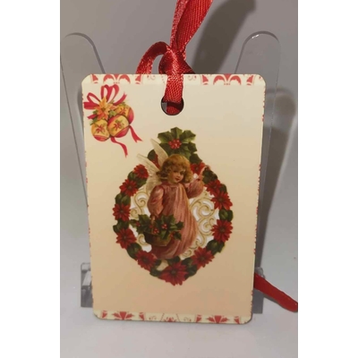 Décoration de sapin Rectangle motif Noël rétro 1 en MDF réalisée artisanalement