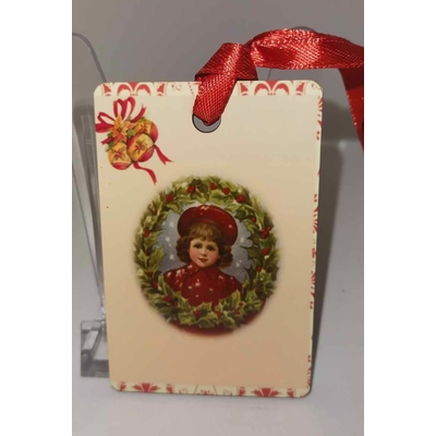 Décoration de sapin Rectangle motif Noël rétro 4 en MDF réalisée artisanalement