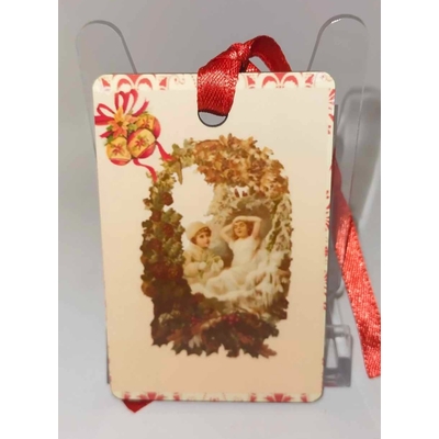 3Décoration de sapin Rectangle motif Noël rétro 8 en MDF réalisée artisanalement