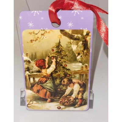 Décoration de sapin Rectangle motif Noël rétro 10 en MDF réalisée artisanalement