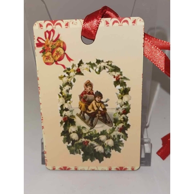 Décoration de sapin Rectangle motif Noël rétro 11 en MDF réalisée artisanalement