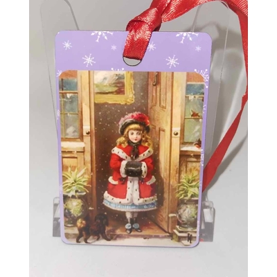 Décoration de sapin Rectangle motif Noël rétro 12 en MDF réalisée artisanalement