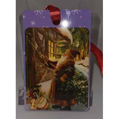 Décoration de sapin Rectangle motif Noël rétro 13 en MDF réalisée artisanalement