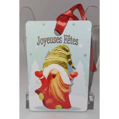 Décoration de sapin Rectangle motif Noël Gnome 1 en MDF réalisée artisanalement