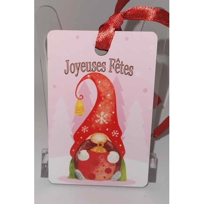 Décoration de sapin Rectangle motif Noël Gnome 3 en MDF réalisée artisanalement
