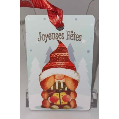 Décoration de sapin Rectangle motif Noël Gnome 4 en MDF réalisée artisanalement