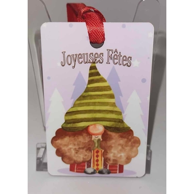 Décoration de sapin Rectangle motif Noël Gnome 5 en MDF réalisée artisanalement