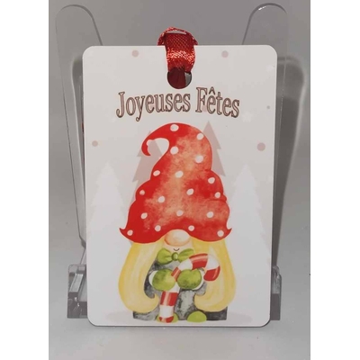 Décoration de sapin Rectangle motif Noël Gnome 8 en MDF réalisée artisanalement
