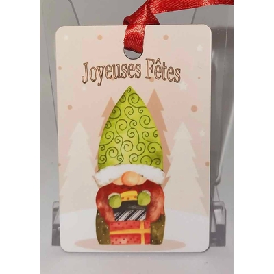 Décoration de sapin Rectangle motif Noël Gnome 9 en MDF réalisée artisanalement