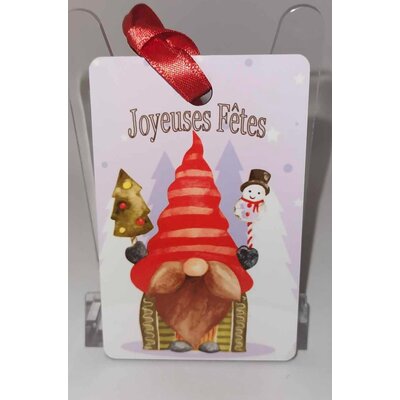 Décoration de sapin Rectangle motif Noël Gnome 9 en MDF réalisée artisanalement