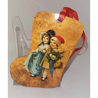 Décoration de sapin forme de botte motif Noël rétro vintage 1 en MDF réalisée artisanalement