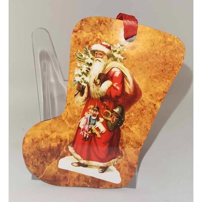 Décoration de sapin forme de botte motif Noël rétro vintage 3 en MDF réalisée artisanalement