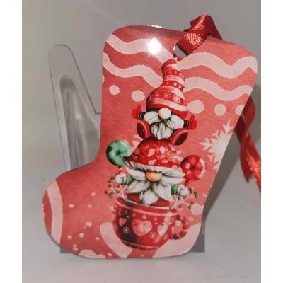 Décoration de sapin forme de botte motif Noël Gnome 2 en MDF réalisée artisanalement