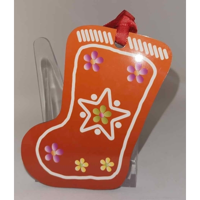 Décoration de sapin forme de botte motif Noël pain d'épices en MDF réalisée artisanalement