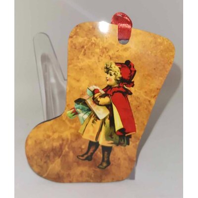 Décoration de sapin forme de botte motif Noël rétro vintage 5 en MDF réalisée artisanalement