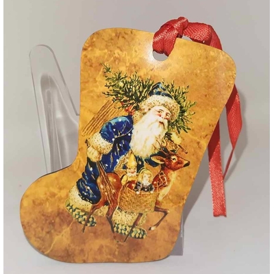 Décoration de sapin forme de botte motif Noël rétro vintage 5 en MDF réalisée artisanalement