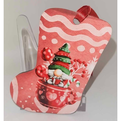 Décoration de sapin forme de botte motif Noël Gnome 4 en MDF réalisée artisanalement