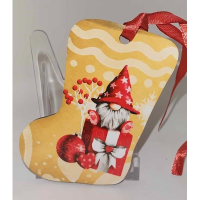 Décoration de sapin forme de botte motif Noël Gnome 5 en MDF réalisée artisanalement