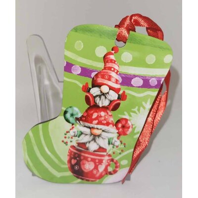 Décoration de sapin forme de botte motif Noël Gnome 5 en MDF réalisée artisanalement