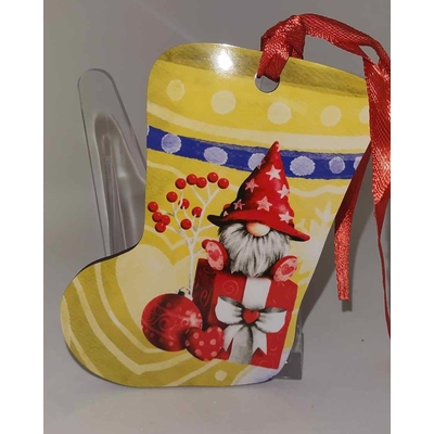 Décoration de sapin forme de botte motif Noël Gnome 1 en MDF réalisée artisanalement