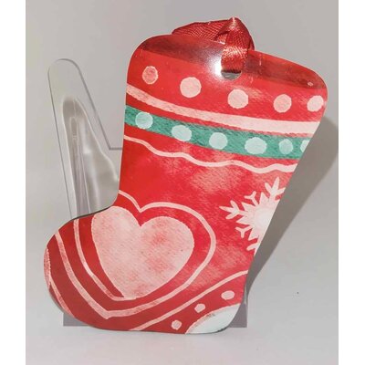 Décoration de sapin forme de botte motif Noël coeur rouge en MDF réalisée artisanalement