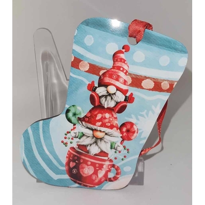 Décoration de sapin forme de botte motif Noël Gnome 7 en MDF réalisée artisanalement