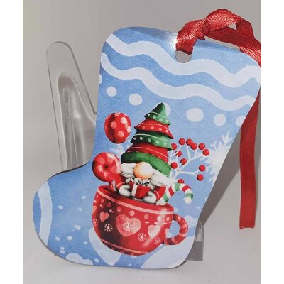 Décoration de sapin forme de botte motif Noël Gnome 8 en MDF réalisée artisanalement