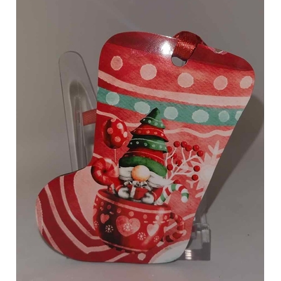 Décoration de sapin forme de botte motif Noël Gnome 9 en MDF réalisée artisanalement
