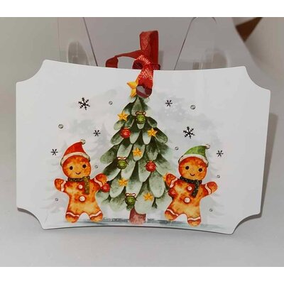 Décoration de sapin forme de rectangle coins arrondis motif Noël Pains d'épices en MDF réalisée artisanalement