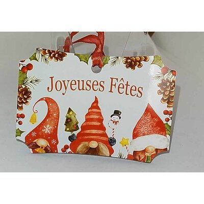 Décoration de sapin forme de rectangle coins arrondis motif Noël Gnomes Joyeuses Fêtes en MDF réalisée artisanalement