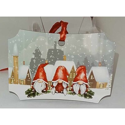 Décoration de sapin forme de rectangle coins arrondis motif Noël Gnomes village en MDF réalisée artisanalement