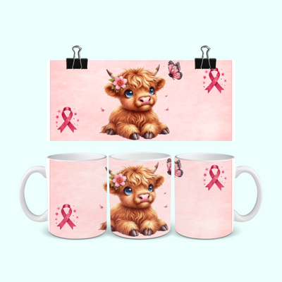 Mug Octobre Rose mini Vache Highland modèle 1 330ml Sweet Heidi's Store@
