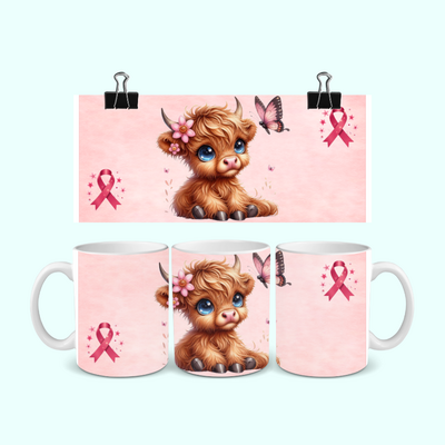 Mug Octobre Rose mini Vache Highland modèle 3 330ml Sweet Heidi's Store@