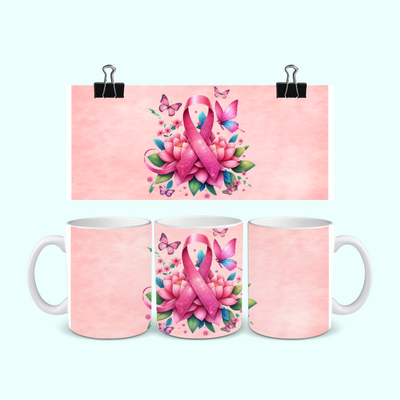 Mug Octobre Rose ruban fleuri 330ml Sweet Heidi's Store@