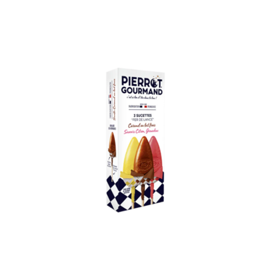 Étui de 3 sucettes "Fer de lance" assorties Pierrot Gourmand