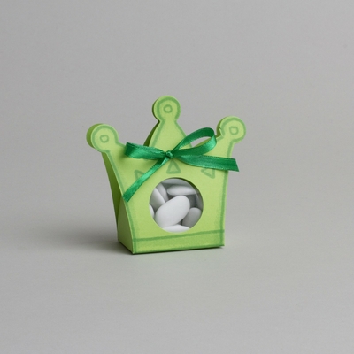 Lot de 6 boites à dragées Couronne Prince vert sans ruban