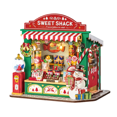 Étal de bonbons de Noël en bois Robotime DS043 sur fond blanc