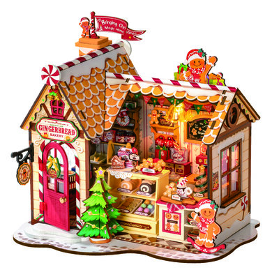 Maison miniature Robotime Gingerbread House montée, boulangerie en pain d'épices
